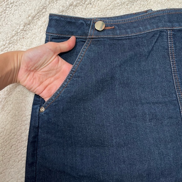 Ann Taylor LOFT basic navy cotton blend denim midi skirt pockets silver hardware - Picture 8 of 15